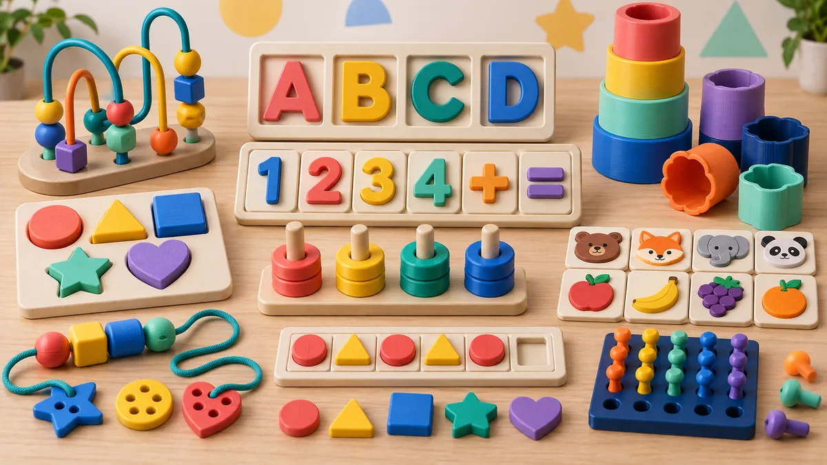 Brinquedos educativos coloridos impressos em 3D